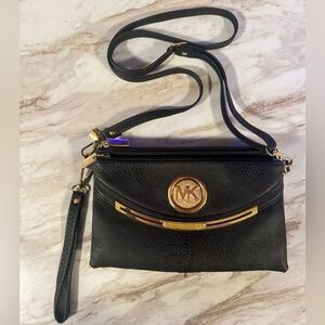 Michael Kors Black Crossbody Bag with Gold Accents